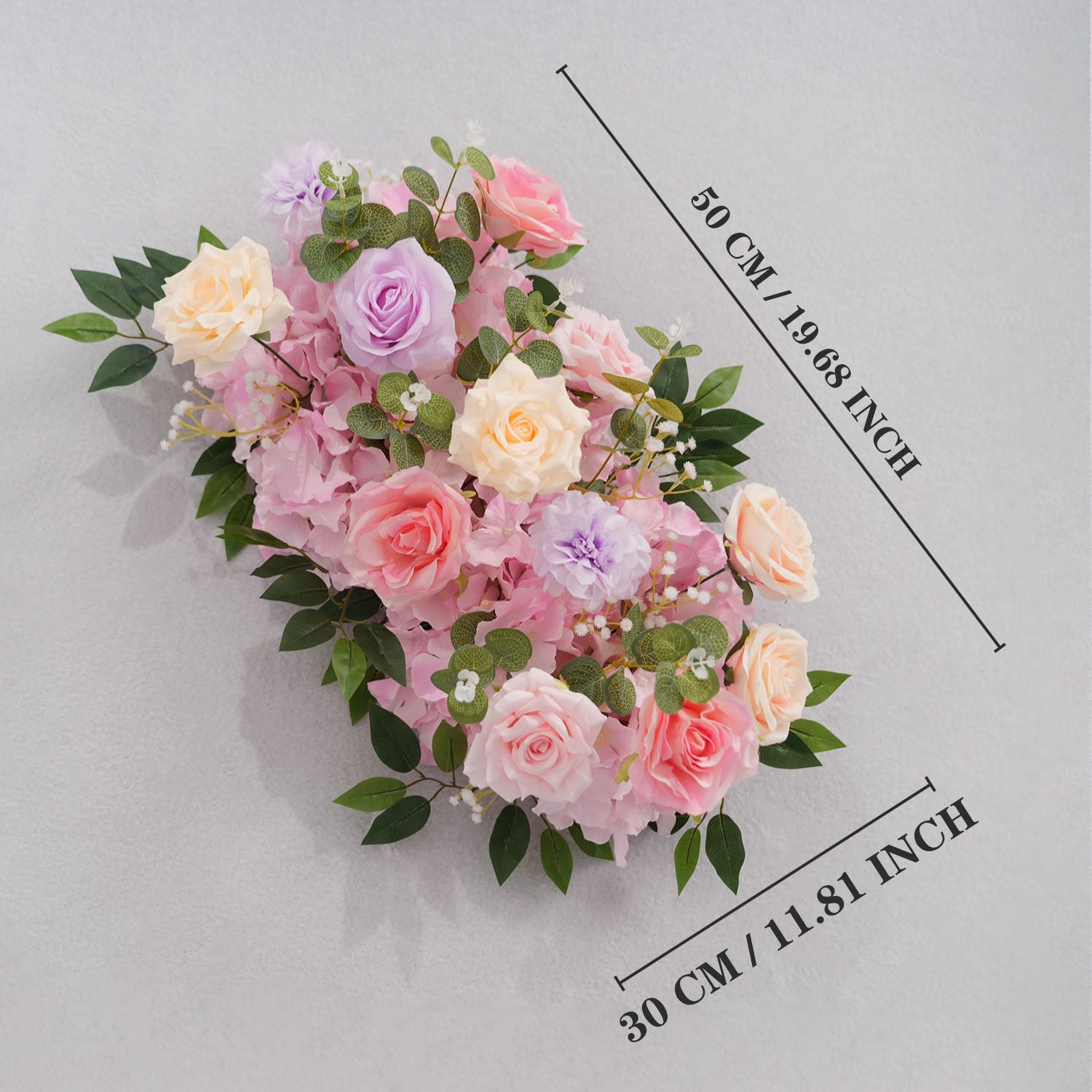 Uflower Artificial Pink Purple Rose Green Leaf Flower Row Wedding KT Backdrop Decor